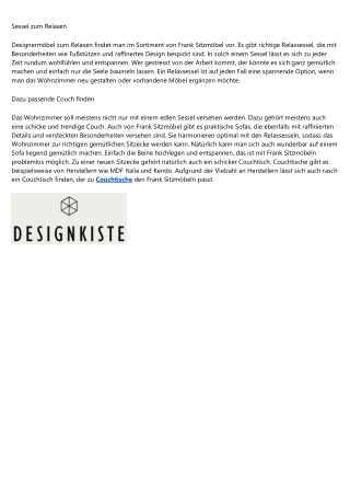 Frank Sitzmöbel mit vielfältigem Sortiment