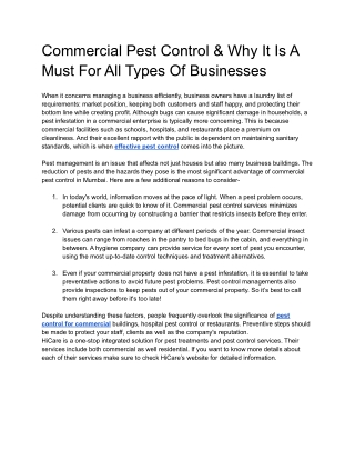 Commercial Pest Control & Why It Is A Must For All Types Of Businesses