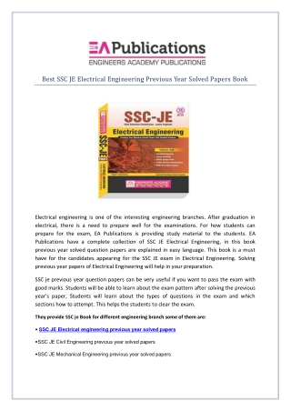 Best SSC JE Electrical Engineering Previous Year Solved Papers Book