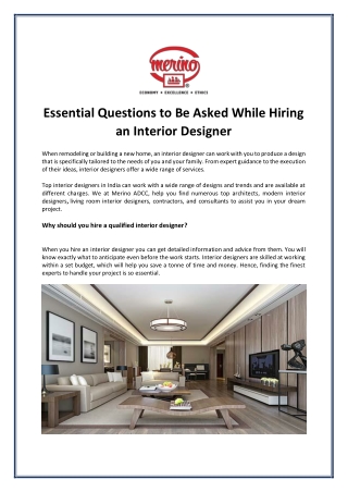 Essential Questions to Be Asked While Hiring an Interior Designer