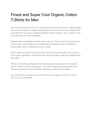 Finest and Super Cool Organic Cotton T-Shirts for Men