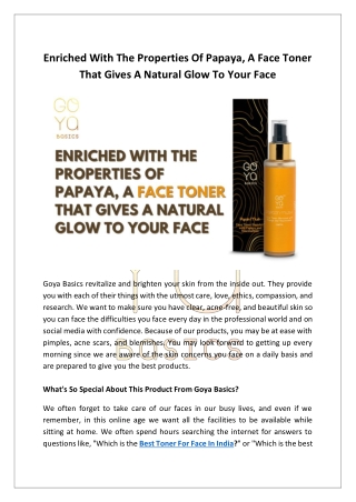 Enriched With The Properties Of Papaya, A Face Toner That Gives A Natural Glow To Your Face