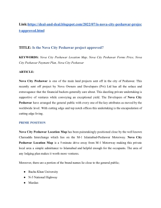 Is the Nova City Peshawar project approved