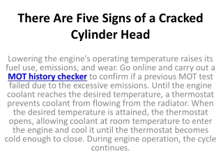 There Are Five Signs of a Cracked Cylinder Head