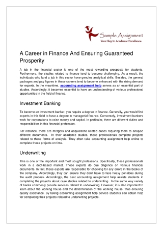 A Career in Finance And Ensuring Guaranteed Prosperity