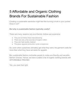 5 Affordable and Organic Clothing Brands For Sustainable Fashion
