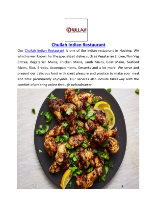 5% off - Chullah Indian Restaurant Menu Hocking, WA