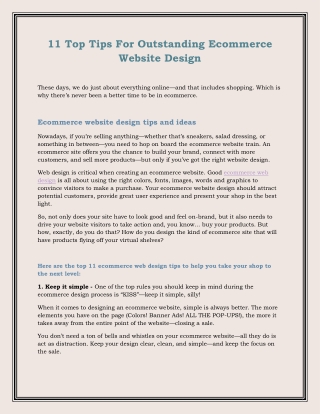 11 Top Tips For Outstanding Ecommerce Website Design