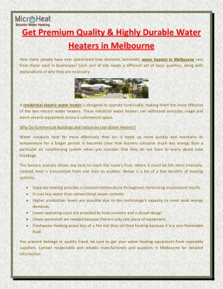 Get Premium Quality & Highly Durable Water Heaters in Melbourne