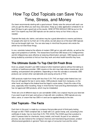 How Top Cbd Topicals can Save You Time, Stress, and Money