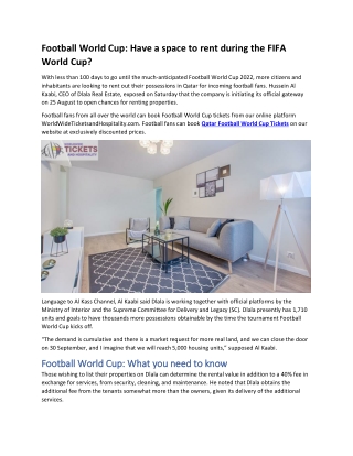 Football World Cup Have a space to rent during the FIFA World Cup