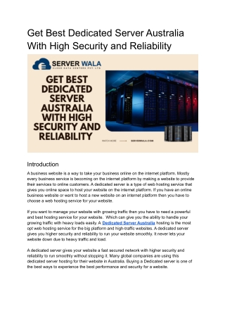 Get Best Dedicated Server Australia With High Security and Reliability