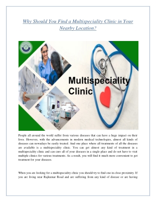 Why Should You Find a Multispeciality Clinic in Your Nearby Location?