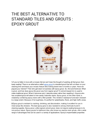 THE BEST ALTERNATIVE TO STANDARD TILES AND GROUTS _ EPOXY GROUT