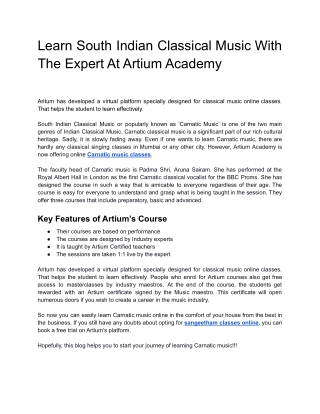 Learn South Indian Classical Music With The Expert At Artium Academy