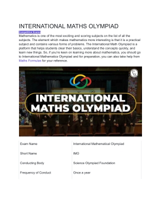 INTERNATIONAL MATHS OLYMPIAD- PW