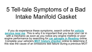 5 Tell-tale Symptoms of a Bad Intake Manifold Gasket (1)