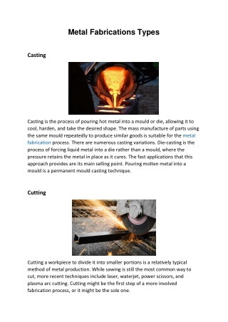 Metal Fabrications Types