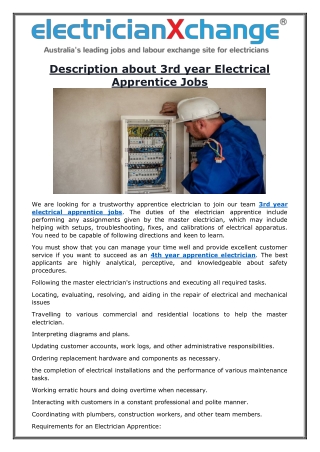Description about 3rd year Electrical Apprentice Jobs