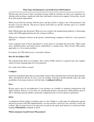 What Types Of Enterprises Can Profit From CPQ Products