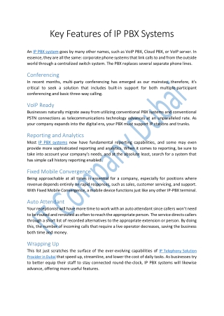 Key Features of IP PBX Systems - IT Company Dubai