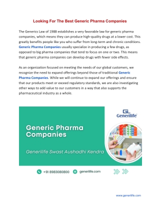 Looking For The Best Generic Pharma Companies
