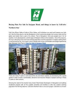 Buying Flats For Sale In Sarjapur Road, and things to know by CoEvolve Northern Star