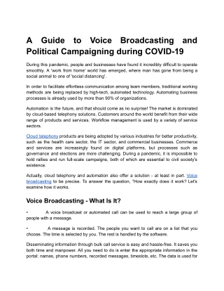 A Guide to Voice Broadcasting and Political Campaigning during COVID-19