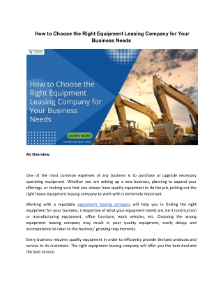 How to Choose the Right Equipment Leasing Company for Your Business Needs