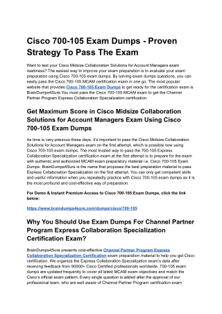 Cisco 700-105 Exam Dumps - Proven Strategy To Pass The Exam