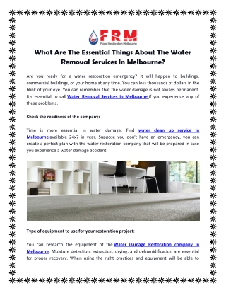 What Are The Essential Things About The Water Removal Services In Melbourne