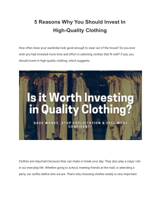 Why You Should Invest In High-Quality Clothing