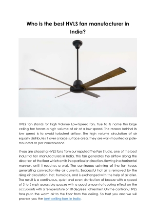 Who is the best HVLS fan manufacturer in India