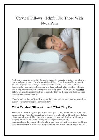 Cervical Pillows- Helpful For Those With Neck Pain