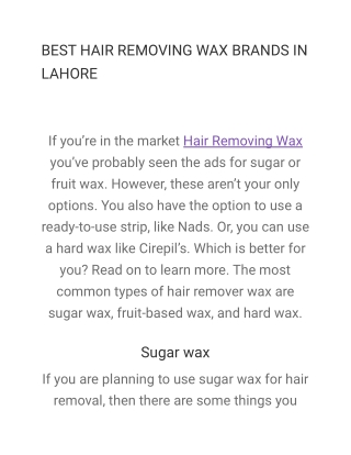BEST HAIR REMOVING WAX BRANDS IN LAHORE