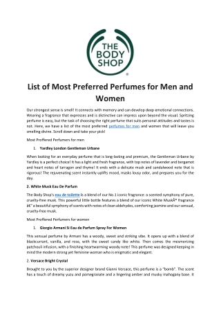 List of Most Preferred Perfumes for Men and Women