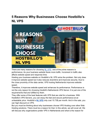 5 Reasons Why Businesses Choose Hostbillo’s NL VPS