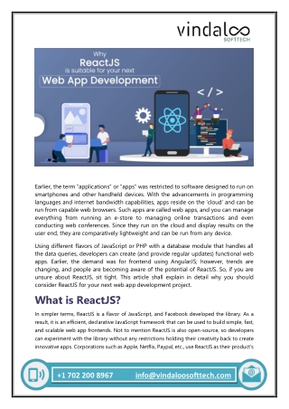 Why ReactJS is suitable for your next Web App Development