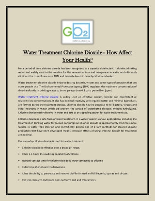 Water Treatment Chlorine Dioxide