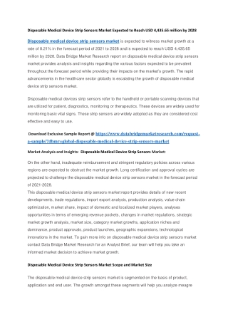 Disposable Medical Device Strip Sensors Market Expected to Reach USD 4,435.65 million by 2028