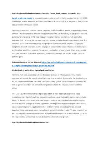 Lynch Syndrome Market Development Countries Trends, Size & Industry Reviews by 2028