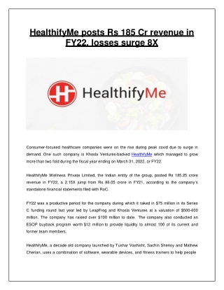 HealthifyMe posts Rs 185 Cr revenue in FY22, losses surge 8X