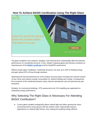 How To Achieve BASIX Certification Using The Right Glass