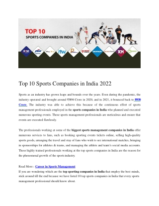 Top 10 Sports Companies in India 2022