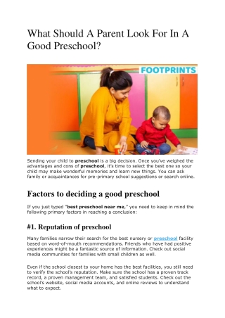 What Should A Parent Look For In A Good Preschool