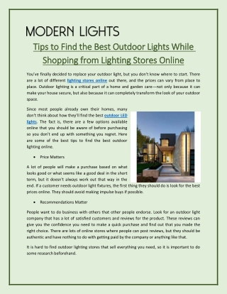 Tips to Find the Best Outdoor Lights While Shopping from Lighting Stores Online