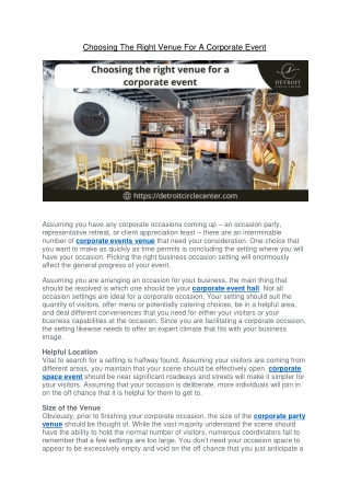 Choosing The Right Venue For A Corporate Event