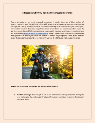 5 Reasons why you need a Motorcycle Insurance