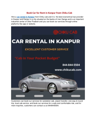 Book Car for Rent in Kanpur from Chiku Cab