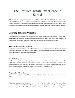 The Best Real Estate Experience In Karnal